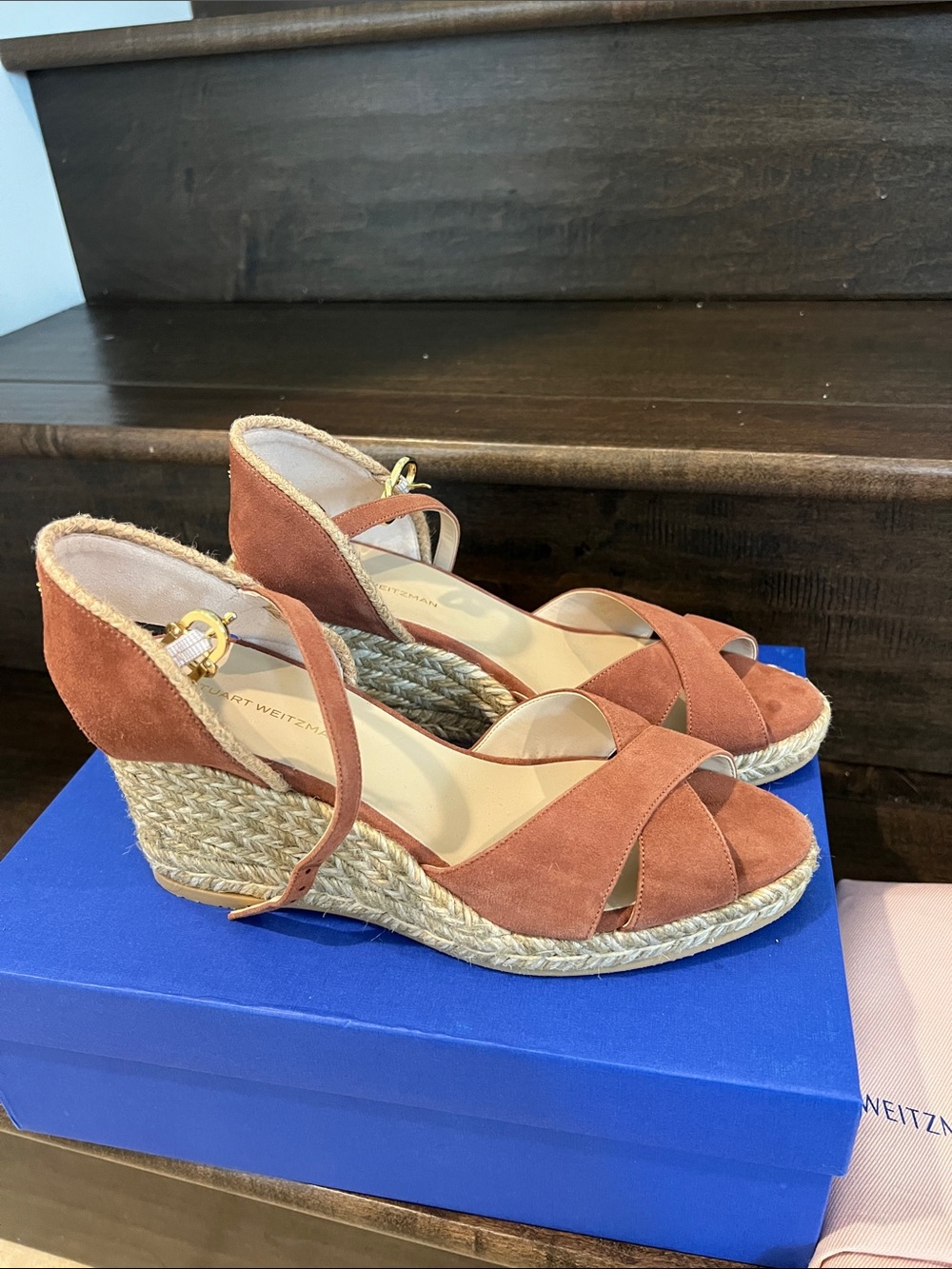 Stuart Weitzman Mirela Espadrille Wedge Sandals with Ankle Strap NWT